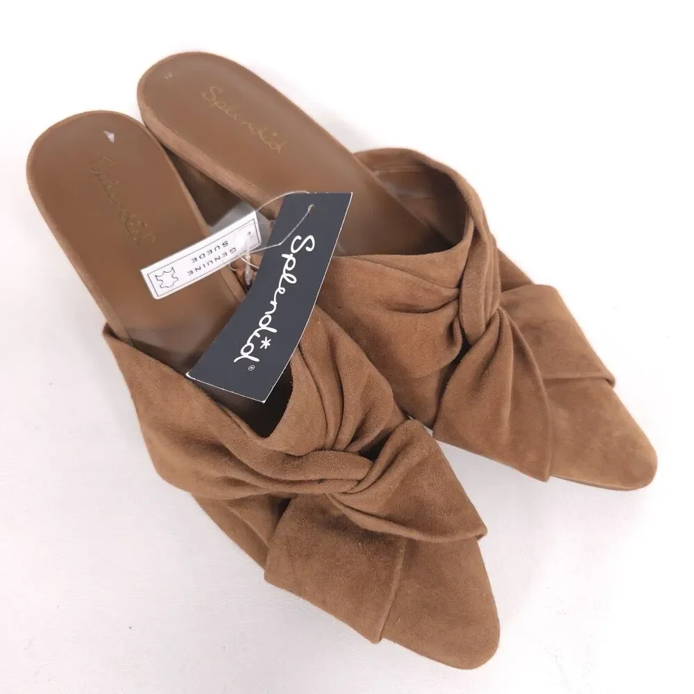 Splendid New Lanis GENUINE SUEDE LEATHER Mules 8.5 M Caramel Knot Heeled Pointed